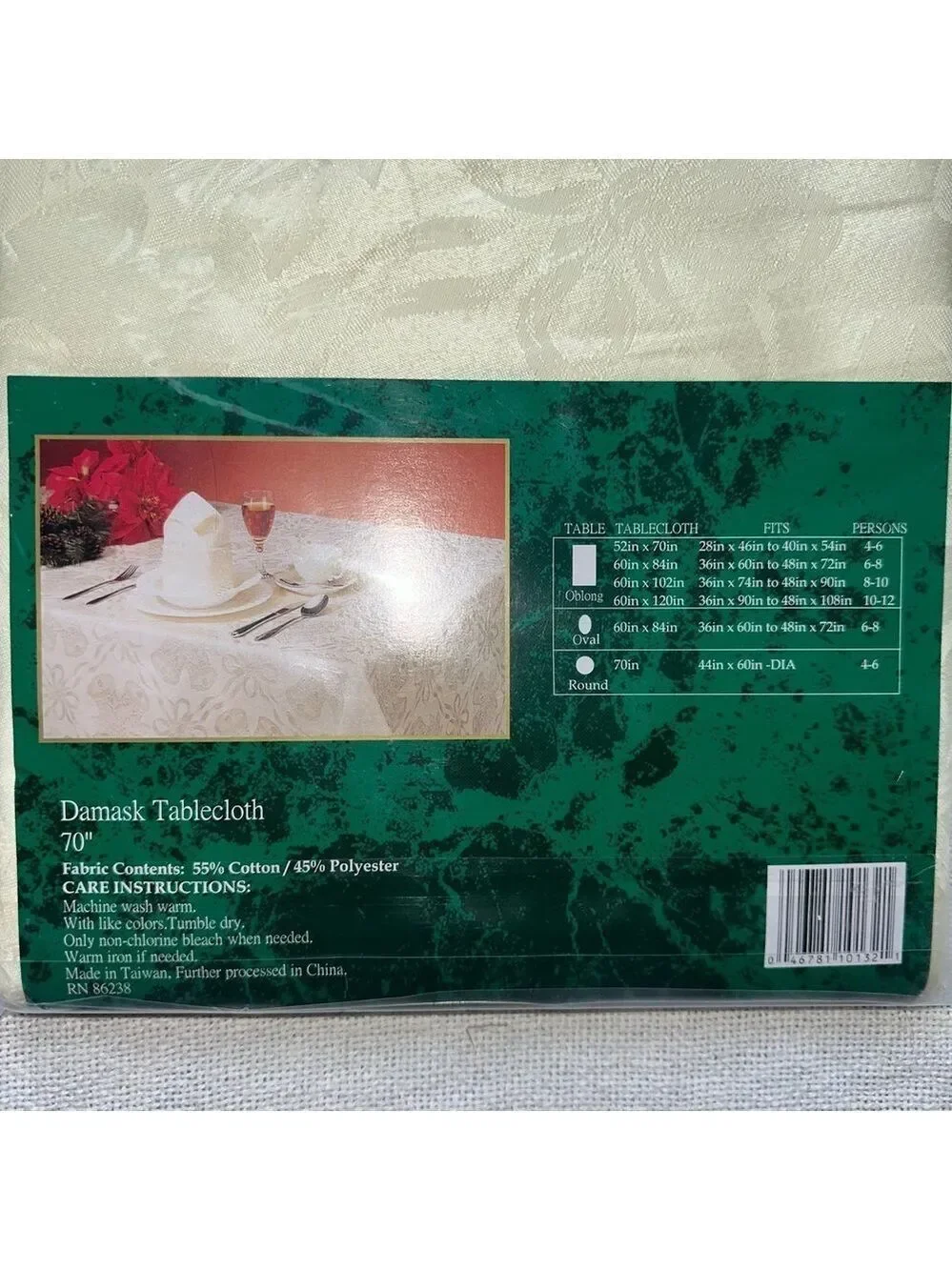 NIP Vintage Damask 70” Round Tablecloth Christmas Bells